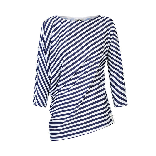 The Side Drape Top - Blue and White Stripe UPF50+, Sun protective clothing, Idlebird