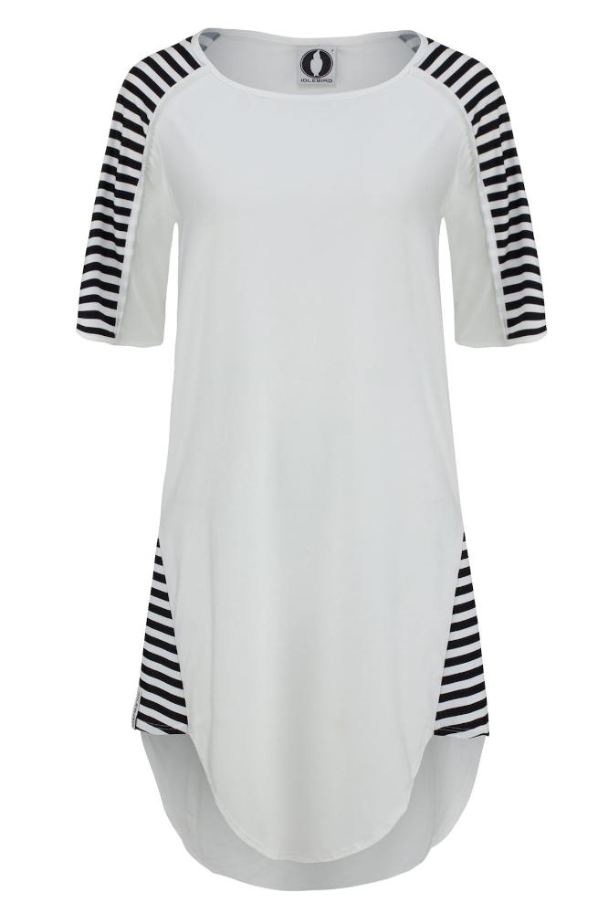 Goddess Tunic - White and Stripes UPF50+, Sun protective clothing, Idlebird