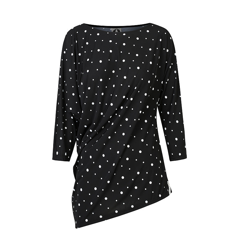 The Side Drape Top -Black w/ white dots UPF50+, Sun protective clothing, Idlebird